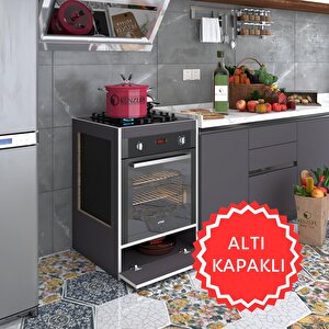 Ankastre Modülü Kabini Vanadyum3 Gri Fırın Ocak Dolabı Kapaklı Beyaz