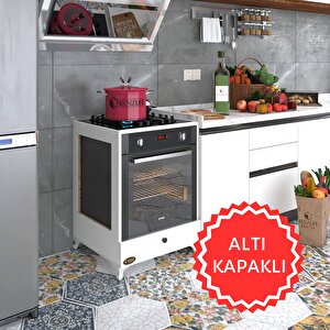 Ankastre Modülü Kabini Altın3 Byz Fırın Ocak Dolabı Kapaklı Ayaklı Beyaz