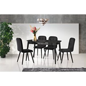 Essen Masa Ve Etro Sandalye Takımı Si̇yah Mermer Desen 130 x 80 Cm