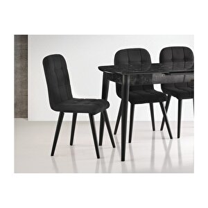 Essen Masa Ve Etro Sandalye Takımı Si̇yah Mermer Desen 130 x 80 Cm