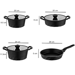 Amboss Kuvarz 7 Parça Tencere Seti Siyah