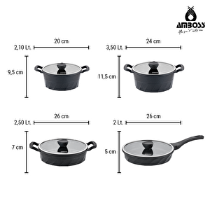 Amboss Kuvarz 7 Parça Tencere Seti Siyah