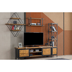 Wooden Kahverengi Ladin Ahşap Tv Ünitesi Seti