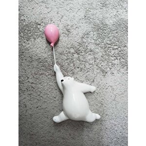 Cajuart Pembe Balon Tutan Sevimli Ayı Duvar Dekoru Biblo Süs