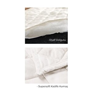 Kapitone Kadife Yatak Örtüsü Seti Çift Kişilik Supersoft 3 Parça Yumuşak Elyaf Dolgulu Çeyizlik