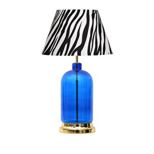 Rouen Gold Detaylı   Mavi Cam Abajur - Zebra Desenli
