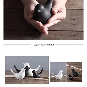 Cajuart İskandinav Tarz Dörtlü Kuş Biblo Siyah Beyaz Modern Süs