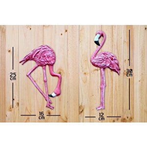 İkili Pembe Flamingo Duvar Süsü Ev Duvar Biblo Aksesuar Hediye