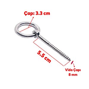 Metal Paslanmaz M8 Vidalı Gerdirme Sabitleme Çekme Kaldırma Tavan Kancası Asma Kit