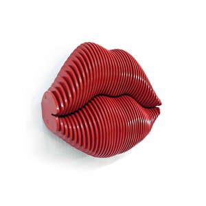 Cajuart 3 Boyutlu Parametrik Ahşap Kırmızı Dudak Modern Duvar Dekoru Tablo