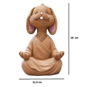 Dekoratif Yoga Yapan Tavşan Biblo Meditasyon Büyük Boy Tavşan Heykeli Ev Dekoru 18x11.5 Cm Kahverengi