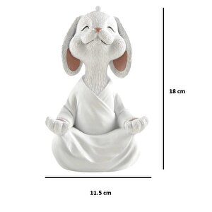 Dekoratif Yoga Yapan Tavşan Biblo Meditasyon Büyük Boy Tavşan Heykeli Ev Dekoru 18x11.5 Cm Beyaz