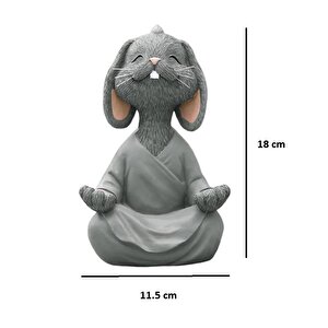 Dekoratif Yoga Yapan Tavşan Biblo Meditasyon Büyük Boy Tavşan Heykeli Ev Dekoru 18x11.5 Cm Gri