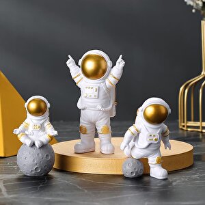 3 Adet Astronot Figürü Dekoratif Heykel Modern Ev Dekorasyon Çocuk Odası Dekor Biblo Altın