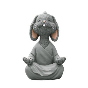 Dekoratif Yoga Yapan Tavşan Biblo Meditasyon Küçük Boy Tavşan Heykeli Ev Dekoru 8x12.5 Cm Gri