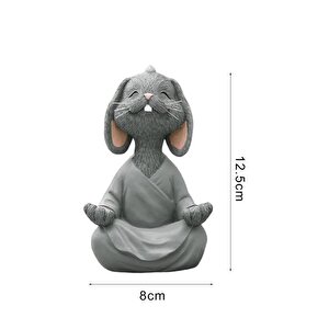 Dekoratif Yoga Yapan Tavşan Biblo Meditasyon Küçük Boy Tavşan Heykeli Ev Dekoru 8x12.5 Cm Gri