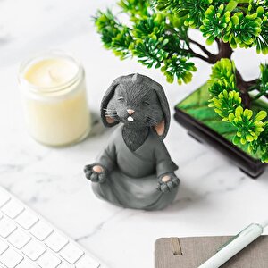 Dekoratif Yoga Yapan Tavşan Biblo Meditasyon Küçük Boy Tavşan Heykeli Ev Dekoru 8x12.5 Cm Gri