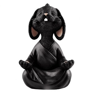 Dekoratif Yoga Yapan Tavşan Biblo Meditasyon Büyük Boy Tavşan Heykeli Ev Dekoru 18x11.5 Cm Siyah