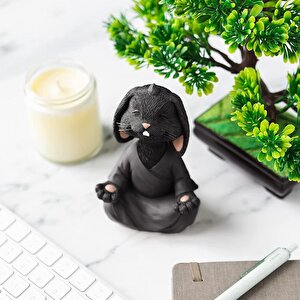 Dekoratif Yoga Yapan Tavşan Biblo Meditasyon Büyük Boy Tavşan Heykeli Ev Dekoru 18x11.5 Cm Siyah