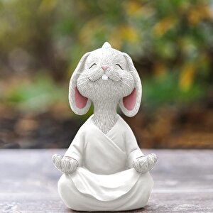 Dekoratif Yoga Yapan Tavşan Biblo Meditasyon Küçük Boy Tavşan Heykeli Ev Dekoru 8x12.5 Cm Beyaz