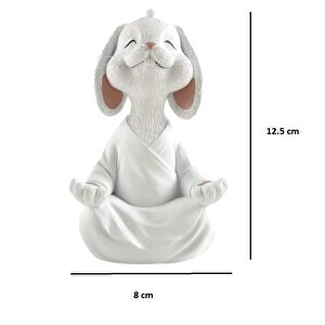Dekoratif Yoga Yapan Tavşan Biblo Meditasyon Küçük Boy Tavşan Heykeli Ev Dekoru 8x12.5 Cm Beyaz
