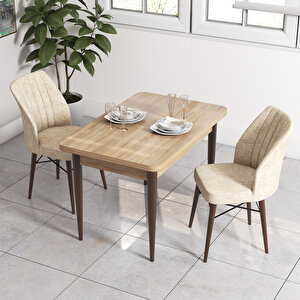 Neri Meşe Desen 70x110 Sabit Mutfak Masası  Takımı 2 Adet Sandalye