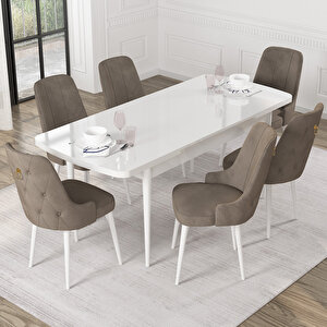 Mateo Beyaz Desen 80x132 Suntalam Açılabilir Mutfak Masası Takımı 6 Adet Sandalye