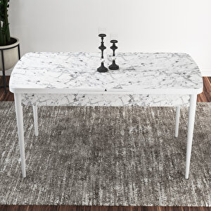 Mateo Beyaz Mermer Desen 80x132 Suntalam Açılabilir Mutfak Masası Takımı 6 Adet Sandalye
