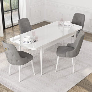 Mateo Beyaz Desen 80x132 Suntalam Açılabilir Mutfak Masası Takımı 4 Adet Sandalye