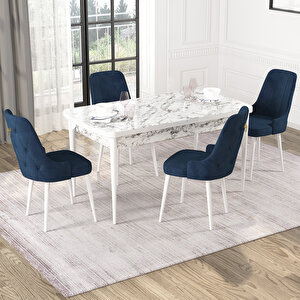 Mateo Beyaz Mermer Desen 80x132 Suntalam Açılabilir Mutfak Masası Takımı 4 Adet Sandalye