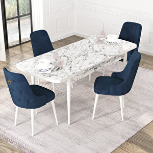 Mateo Beyaz Mermer Desen 80x132 Suntalam Açılabilir Mutfak Masası Takımı 4 Adet Sandalye