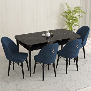 Olbia Siyah Mermer  Desen 80x132 Suntalam Açılabilir Mutfak Masası Takımı 4 Adet Sandalye