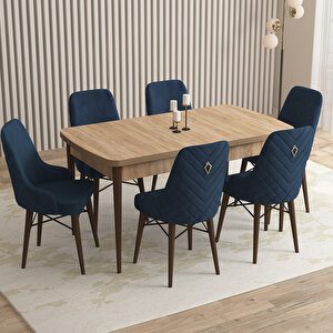 Queen Meşe Desen 80x132 Suntalam Açılabilir Mutfak Masası Takımı 6 Adet Sandalye