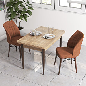 Neri Meşe Desen 70x110 Sabit Mutfak Masası  Takımı 2 Adet Sandalye
