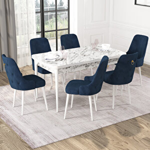 Mateo Beyaz Mermer Desen 80x132 Suntalam Açılabilir Mutfak Masası Takımı 6 Adet Sandalye