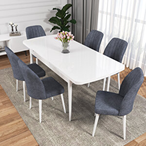 Zayn Beyaz 80x132 Suntalam Açılabilir Mutfak Masası Takımı 6 Adet Sandalye
