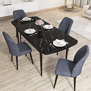 Zayn Siyah Mermer Desen 80x132 Suntalam Açılabilir Mutfak Masası Takımı 4 Adet Sandalye