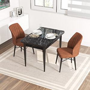 Neri Siyah Mermer Desen 70x110 Sabit  Mutfak Masası Takımı  2 Adet Sandalye