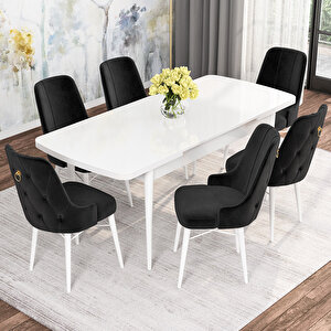 Alaska Beyaz Desen 80x132 Suntalam Açılabilir Mutfak Masası Takımı 6 Adet Sandalye