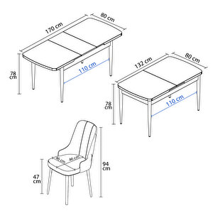 Mateo Meşe Desen 80x132 Suntalam Açılabilir Mutfak Masası Takımı 6 Adet Sandalye