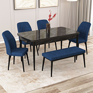 Zayn Siyah Mermer Desen 80x132 Suntalam Açılabilir Mutfak Masası Takımı 4 Sandalye, 1 Bench