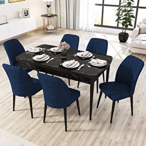 Zayn Siyah Mermer Desen 80x132 Suntalam Açılabilir Mutfak Masası Takımı 6 Adet Sandalye