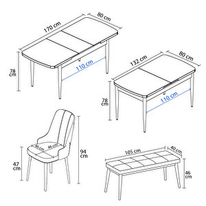 Mateo Barok Desen 80x132 Suntalam Açılabilir Mutfak Masası Takımı 4 Sandalye, 1 Bench
