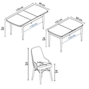 Queen Siyah Mermer  Desen 80x132 Suntalam Açılabilir Mutfak Masası Takımı 6 Adet Sandalye