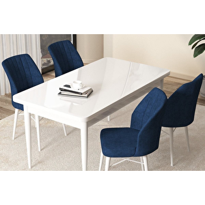 Ultramarine Açılabilir Beyaz Yemek Masası Ve 4 Lacivert Sandalye