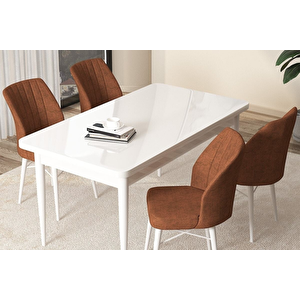 Mocha Açılabilir Beyaz Yemek Masası Ve 4 Kahverengi Sandalye
