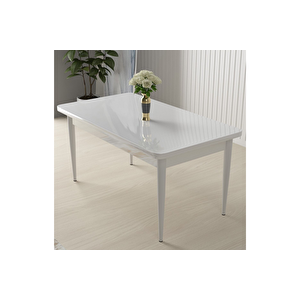 Hardalture Açılabilir Beyaz Yemek Masası Ve 4 Hardal Sandalye
