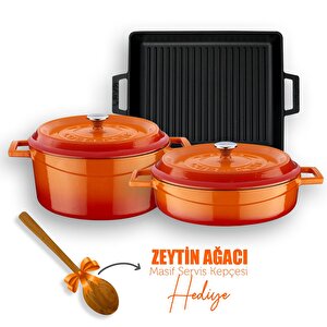 Döküm 6x Trendy Serisi Döküm Demir Tencere Tava Çeyiz Seti Turuncu