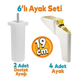 Logan 6'lı Set Mobilya Tv Ünitesi Çekyat Koltuk Kanepe Destek Ayağı 19 Cm Beyaz Altın Ayak M8 Civata