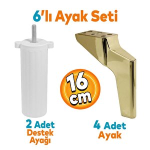 Logan 6'lı Set Mobilya Tv Ünitesi Çekyat Koltuk Kanepe Destek Ayağı 16 Cm Altın Ayak M8 Civatalı
